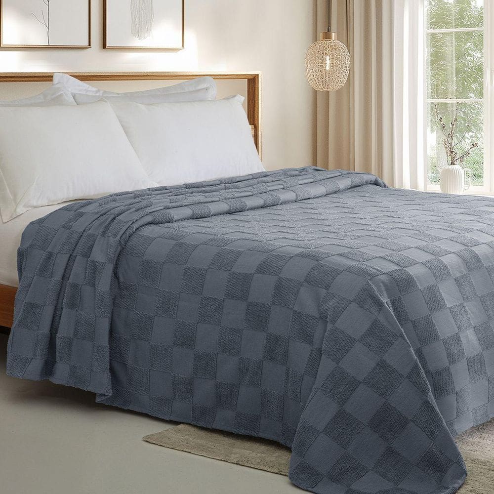 Colcha Chenille Jolitex Queen Nobre Toque De Algodão Azul