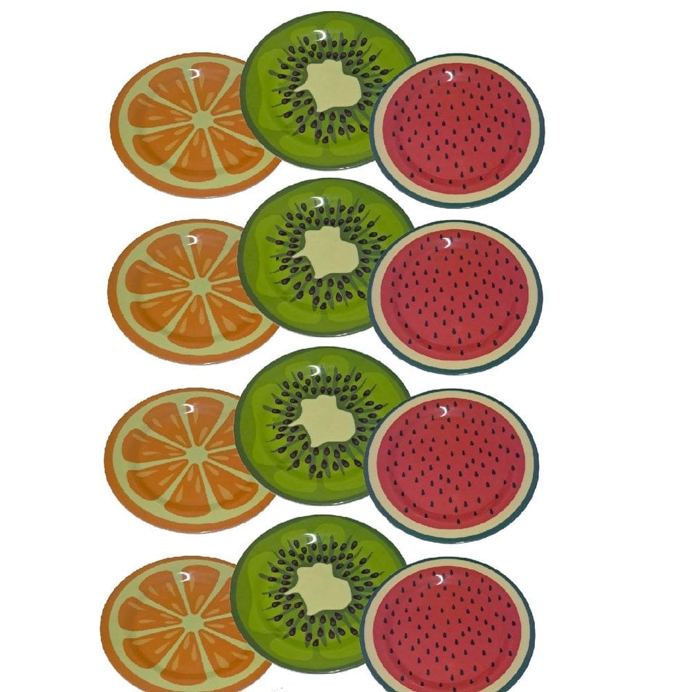 Conjunto 12 Pratos Em Melamina de Frutas Para Jantar 25cm