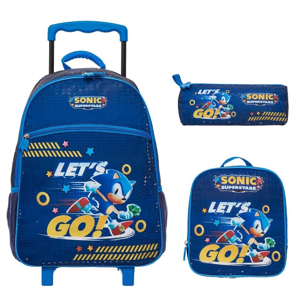 Kit Mochila Lancheira e Estojo Pacific Sonic Lets Go Azul