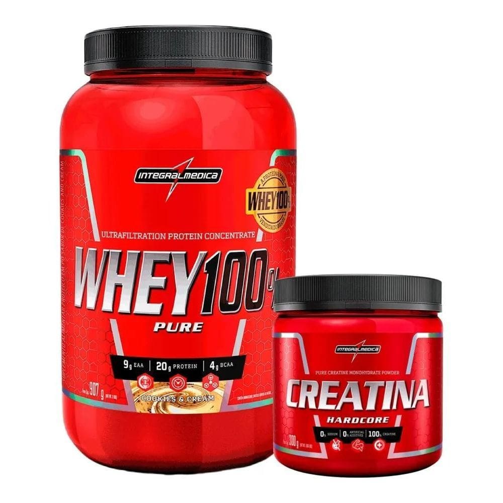 2X Kit Whey 100% Pure 900G Pote Creatina 300G Integral Médic