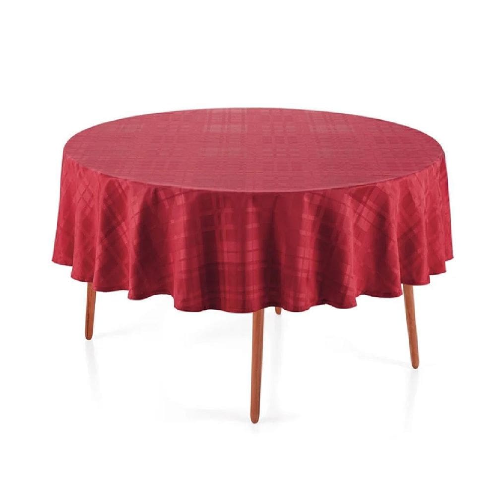 Toalha Mesa Redonda 178Cm Tartan Vermelha Karsten