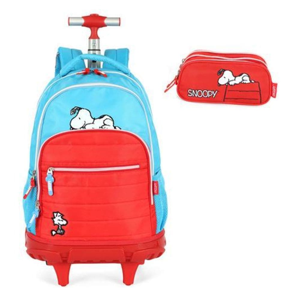 Kit Mochila Rodinhas Estojo Juvenil Snoopy Peanuts