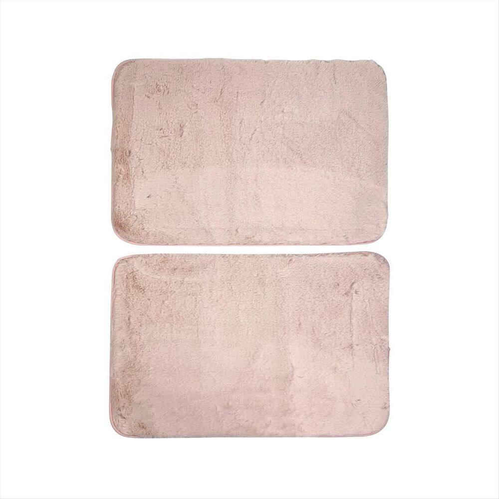 2 Tapetes Peludos Cor Rosa Banheiro Antiderrapante 60X40Cm