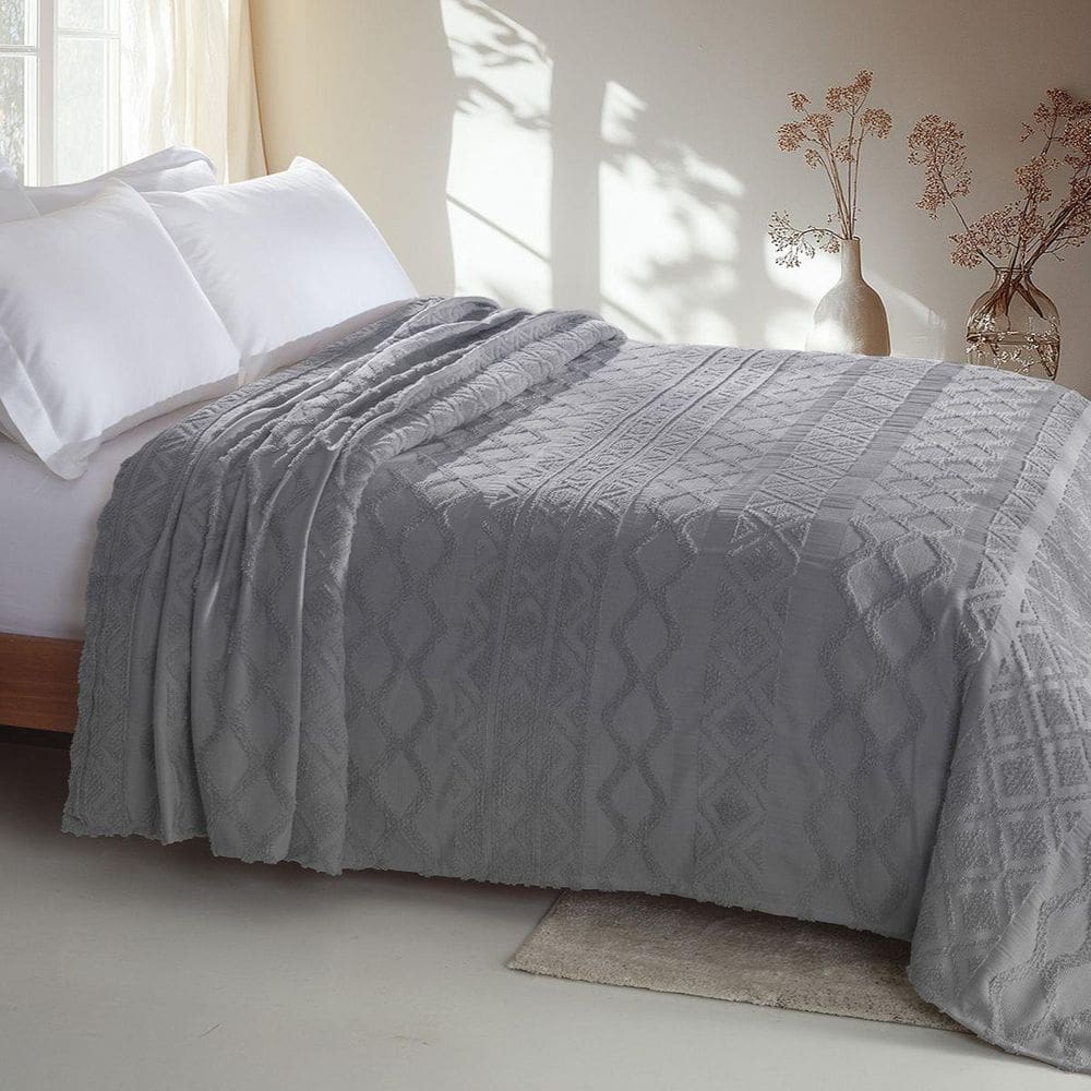 Colcha Chenille Jolitex Casal Memories Toque Algodão Cinza