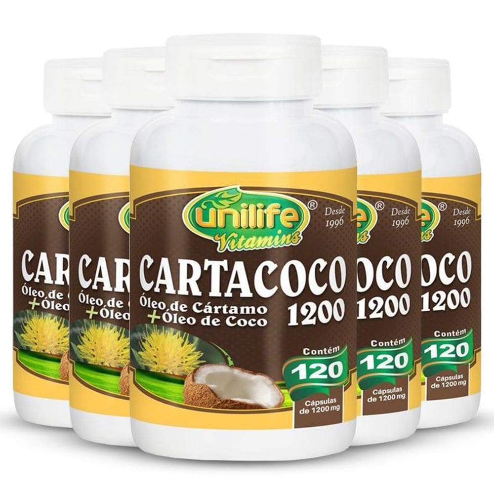 Kit5 Óleo De Cártamo/Coco Cartacoco 1200Mg Unilife 120 Cáps
