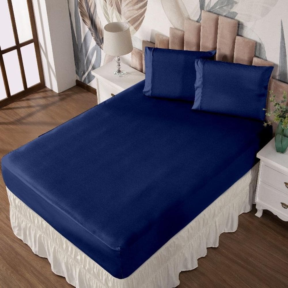 Jogo De Cama Casal Lençol E Fronha Prático Malha Lisa 3 Pç