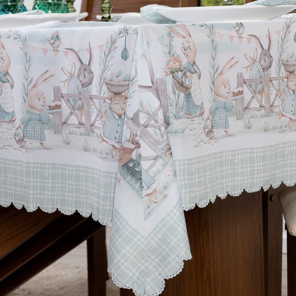 Toalha De Mesa 4,00X1,50 Para 12 Lugares Estampada Pascoa