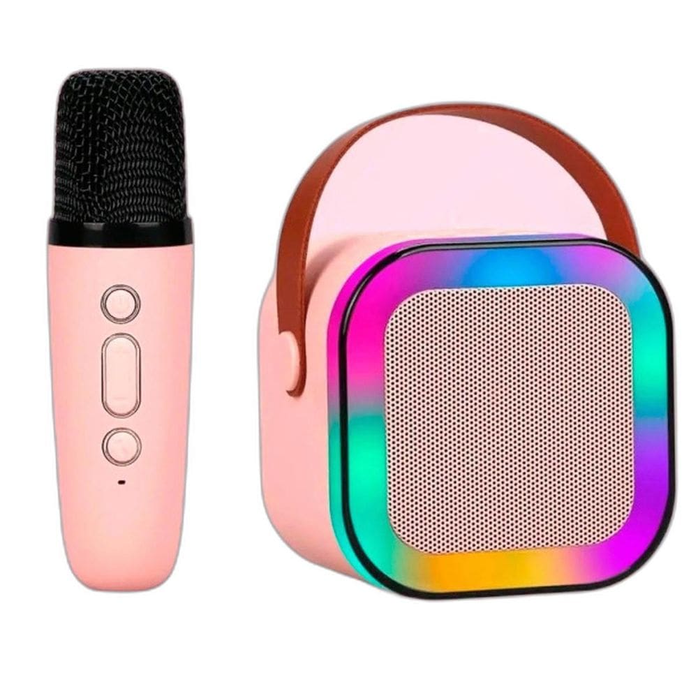 Caixa Som Karaokê Portátil Bluetooth Microfone Sem Fio Luz
