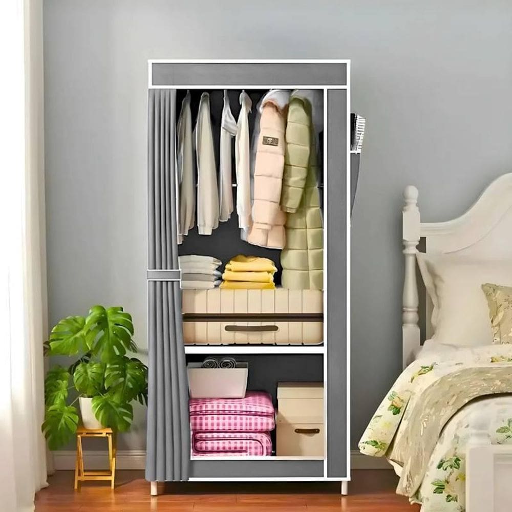 Guarda Roupa Cinza Closet Solteiro Organizador Com Capa
