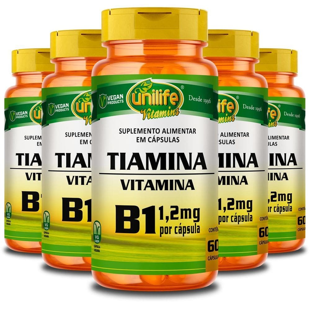Kit 5 Vitamina B1 Tiamina Unilife 60 Cápsulas