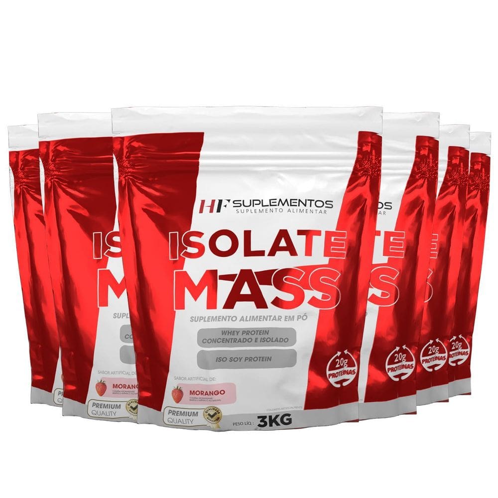 6X Hipercalorico Isolate Mass 3Kg Morango Hf Suplementos