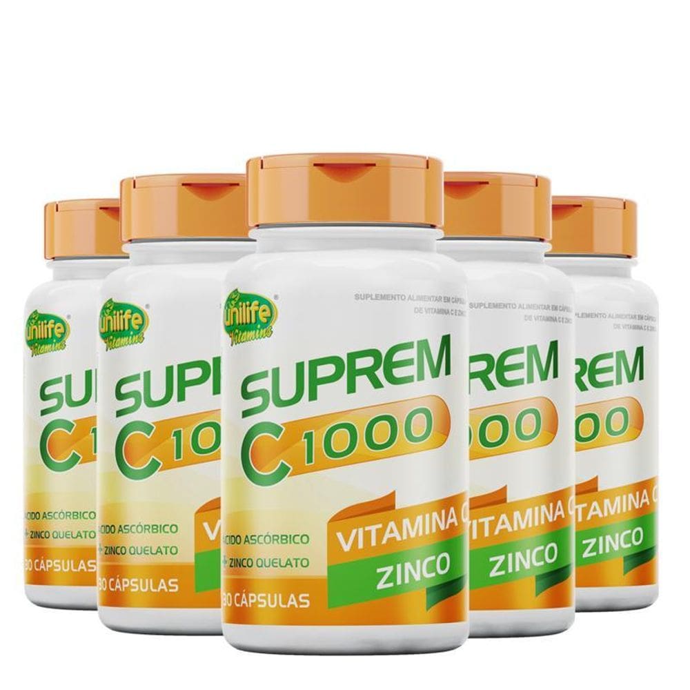 Kit 5 Suprem C 1000Mg Zinco 7Mg Unilife 30 Cápsulas
