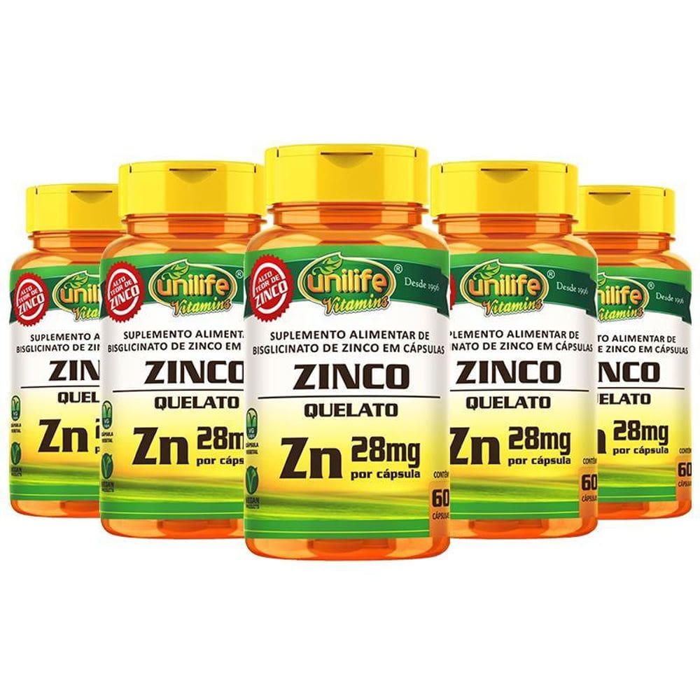 Kit 5 Zinco Quelato 60 Cápsulas Unilife