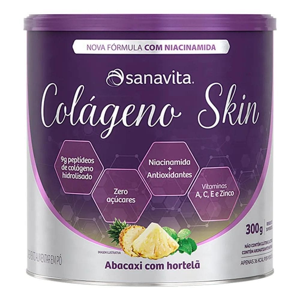 2X Colágeno Skin - 300G Abacaxi Com Hortelã - Sanavita Sabor