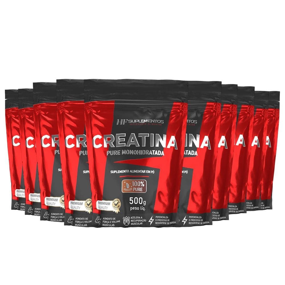 Creatina Monohidratada 500G Kit 10 Unidades Hf Suplementos