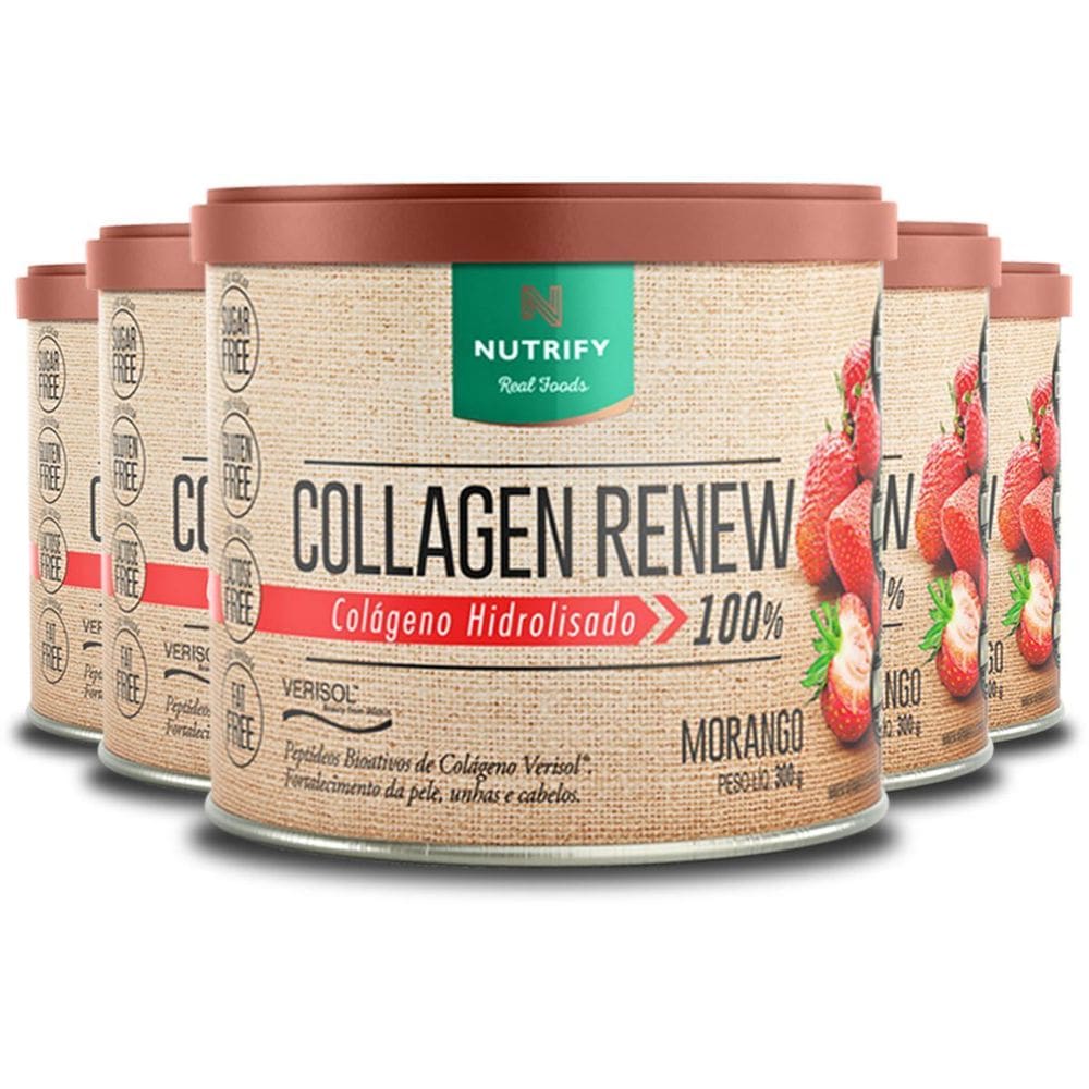 Kit 5 Colágeno Renew Hidrolisado Morango Nutrify 300G