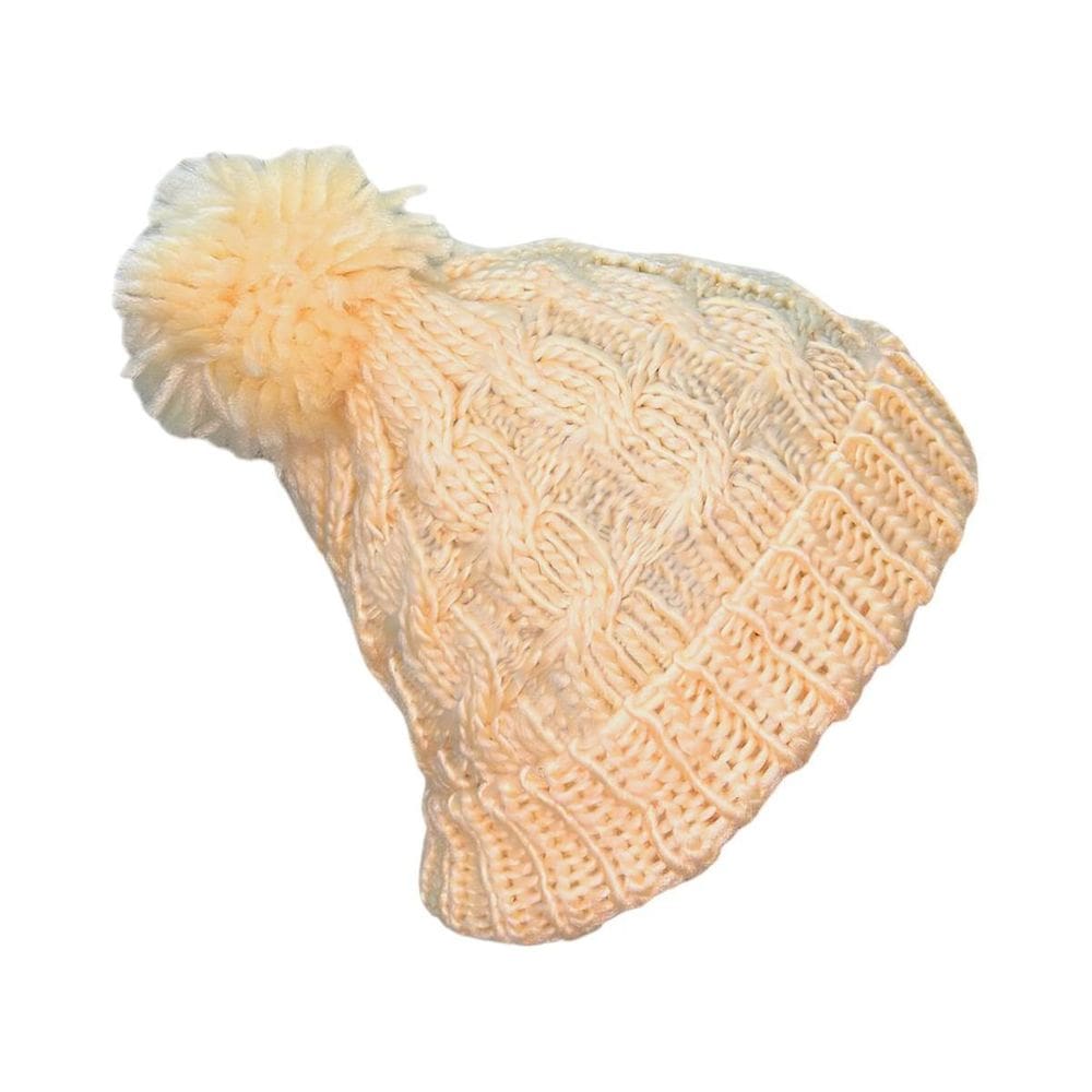 Touca De Tricô De Pom Pom Roupas De Frio Inverno Bege