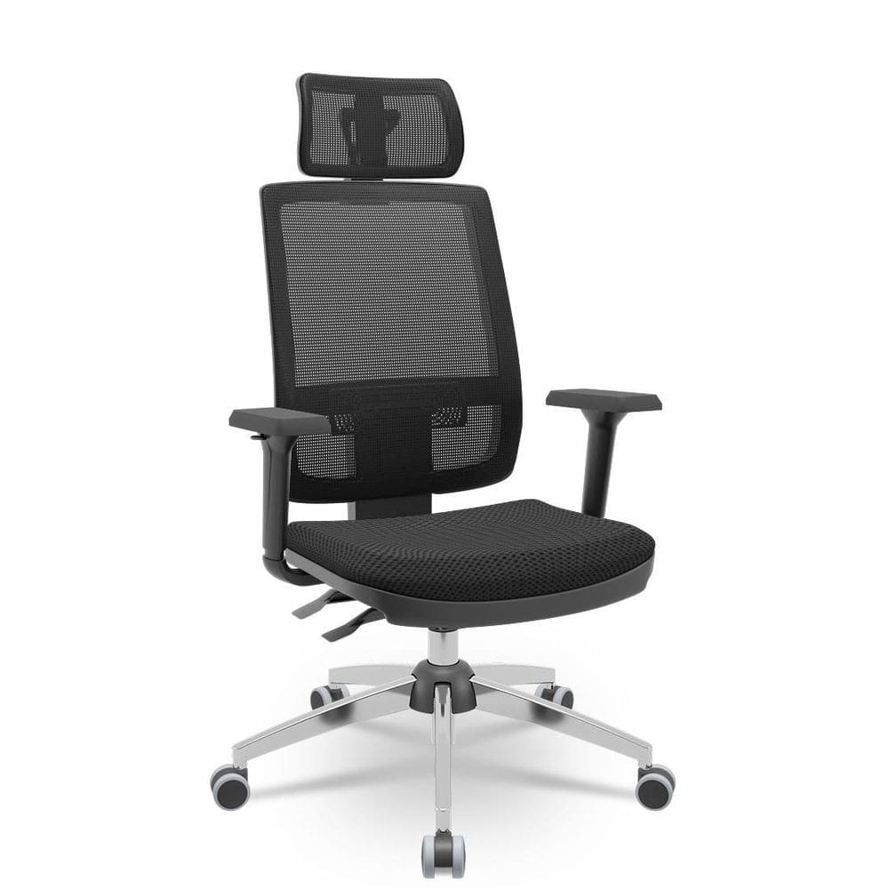 Cadeira Brizza Tela 3D Backplax Cromada Apoio Plax Aero Pret