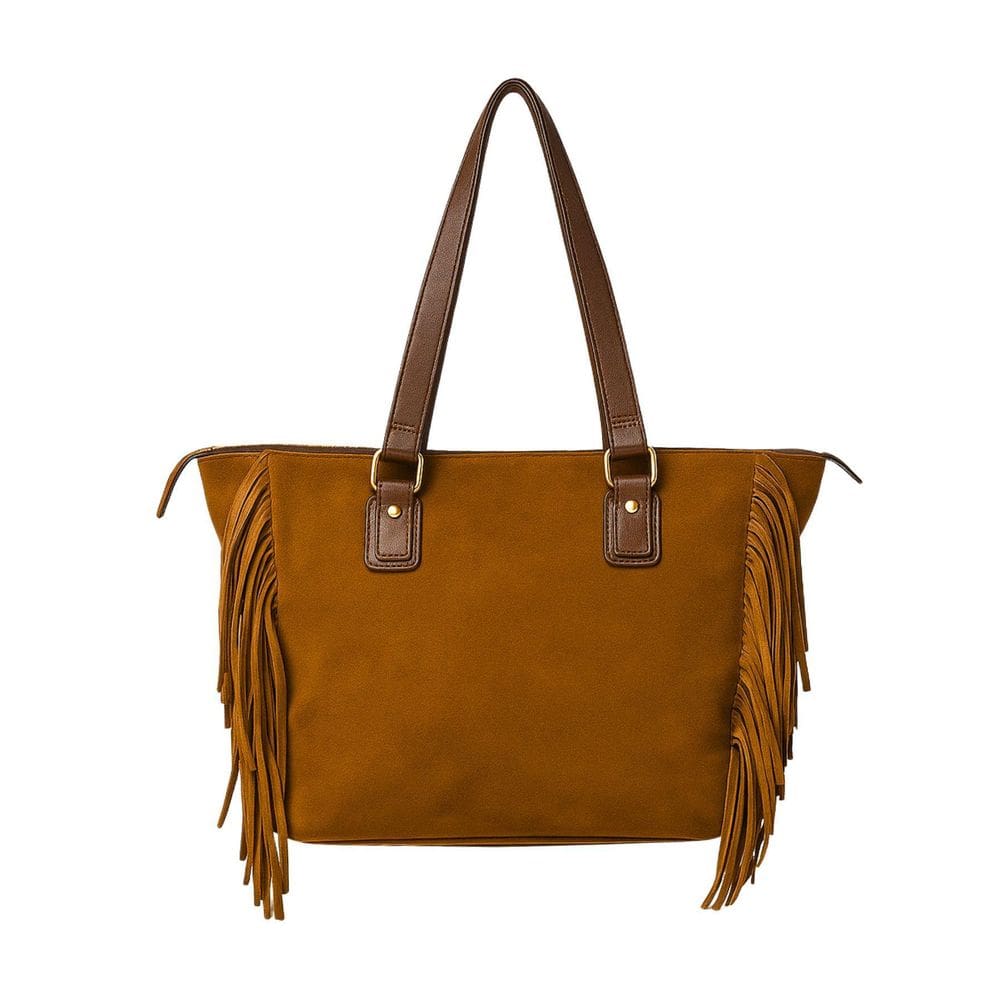 Bolsa Couro De Ombro Atual Franja Camurça Caramelo