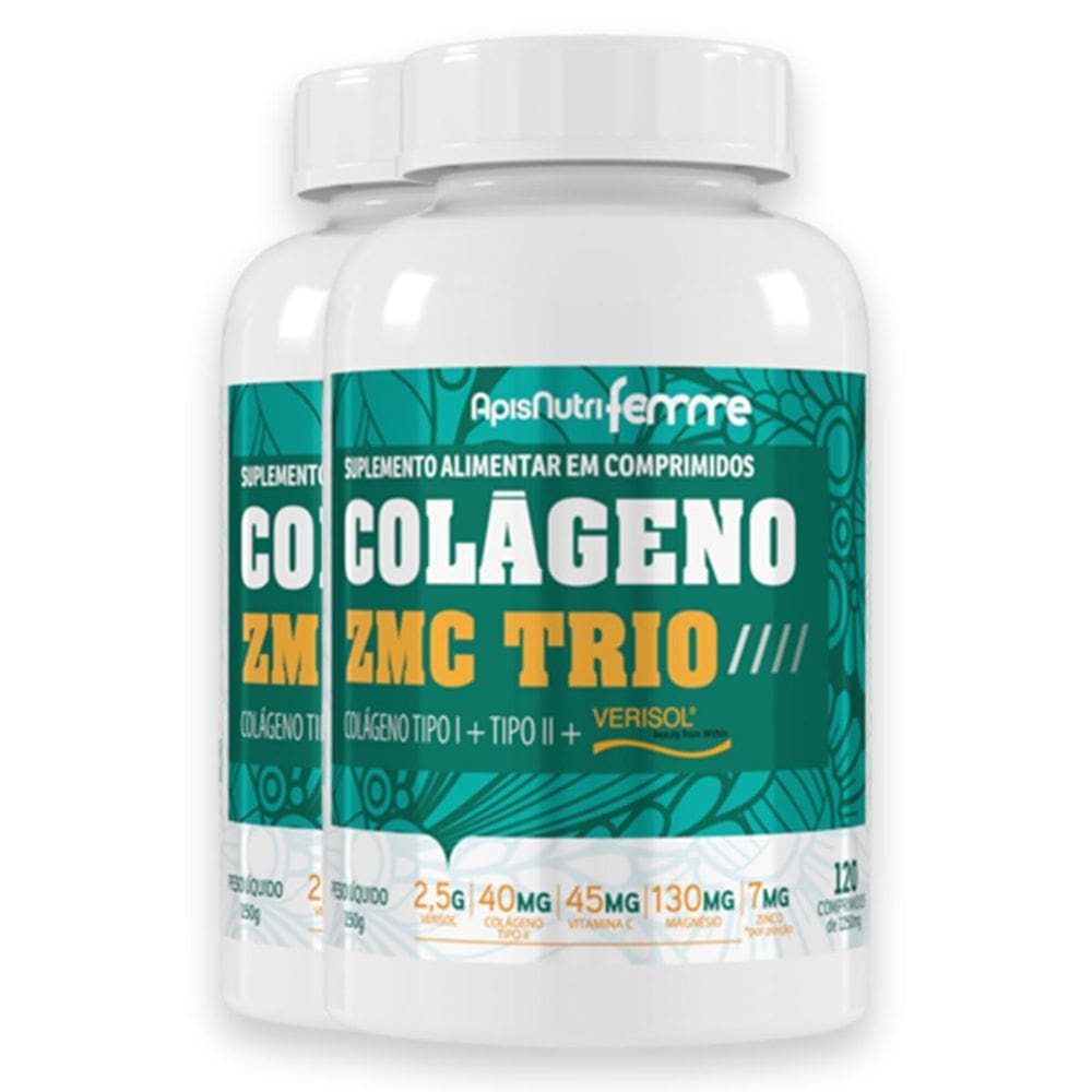 Kit 2 Colágeno Zmc Trio Apisnutri 120 Comprimidos