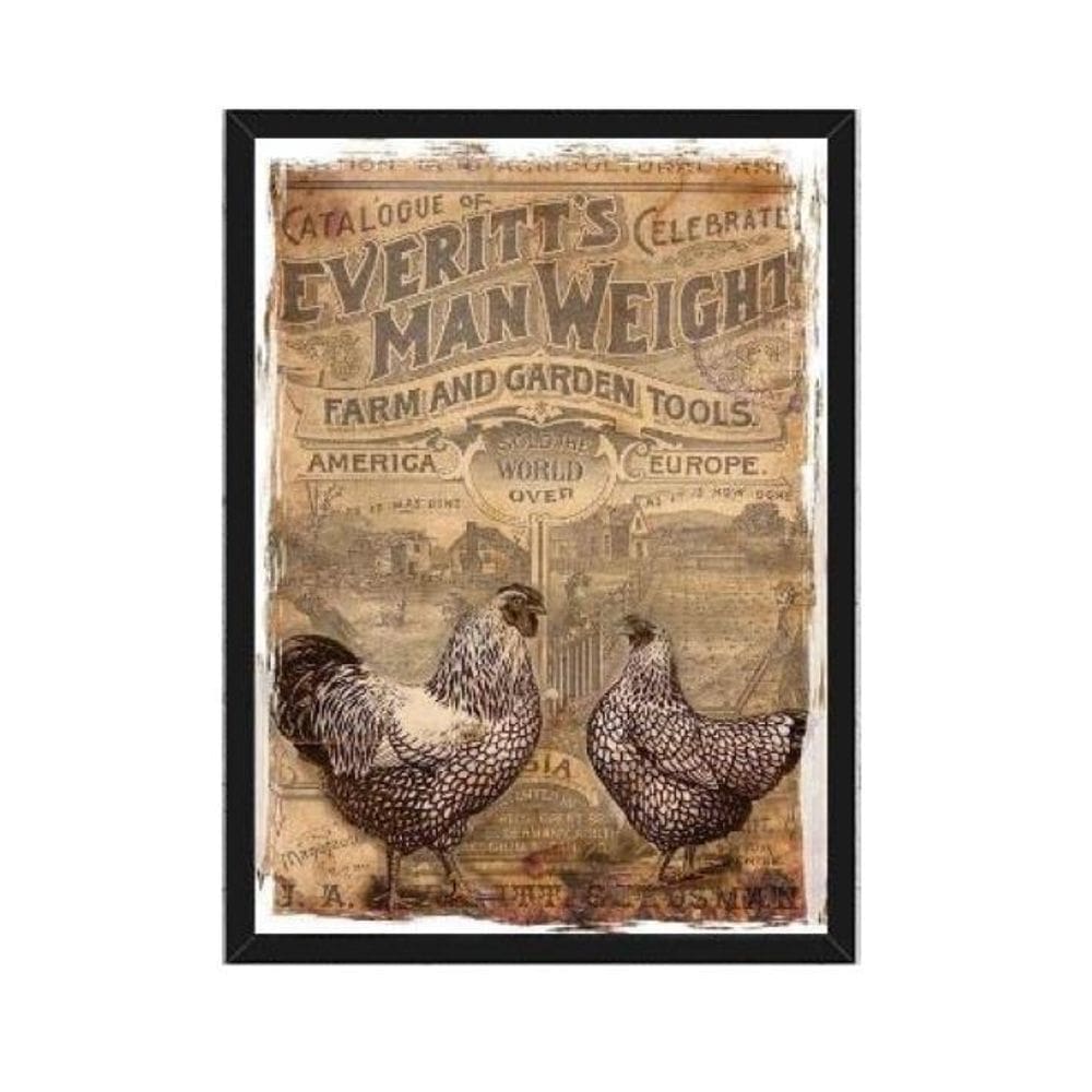 Quadro Vintage Galinhas Country 24X18Cm Madeira Preta