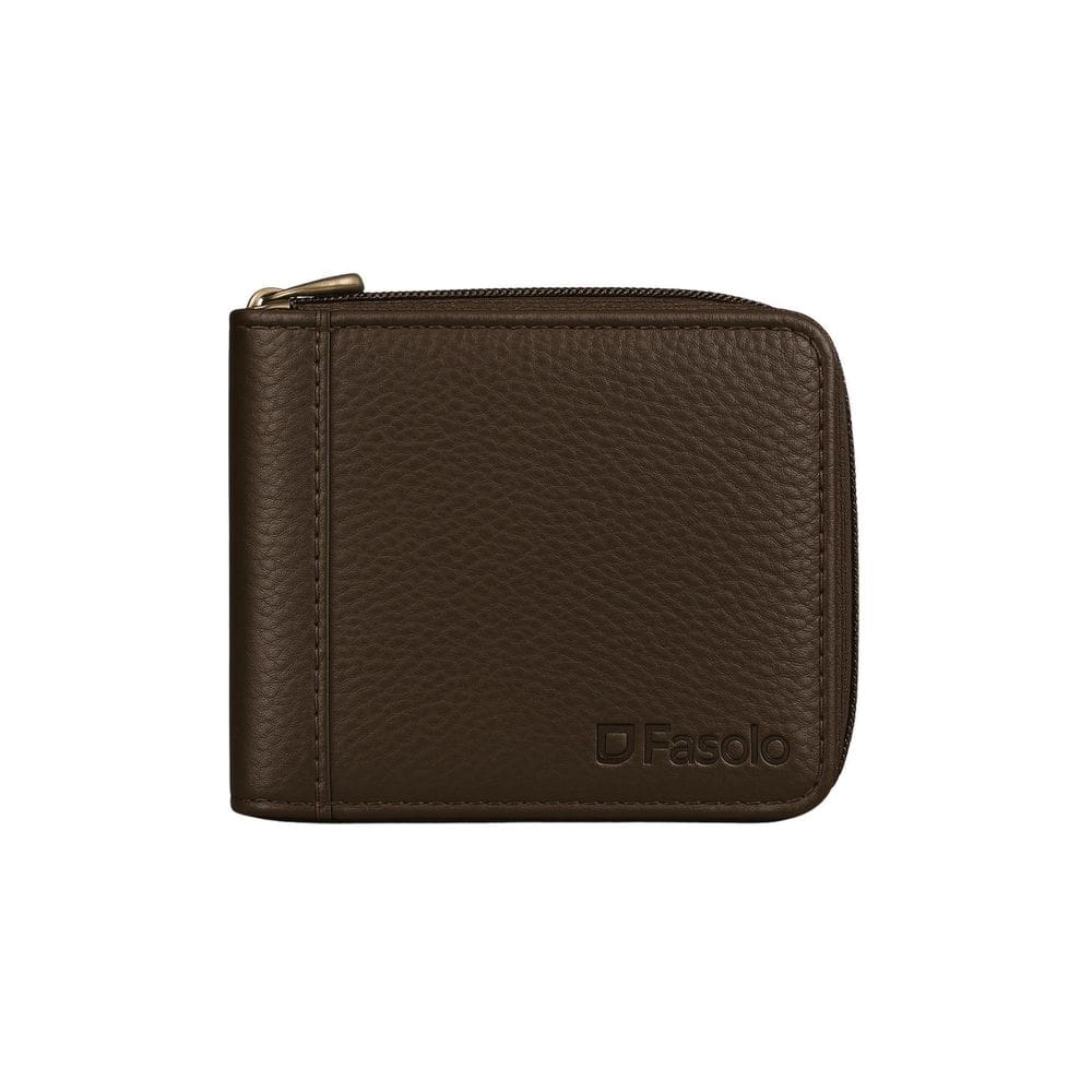 Carteira Masculina Com Zíper Fasolo Couro - Cafe