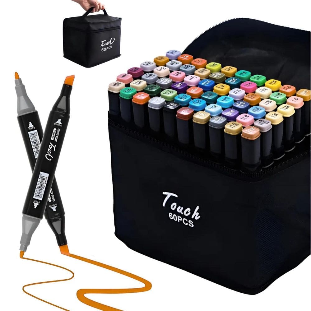 Kit Canetas Touch Marcador Ponta Dupla 60 Cores Para Desenhos E Arte
