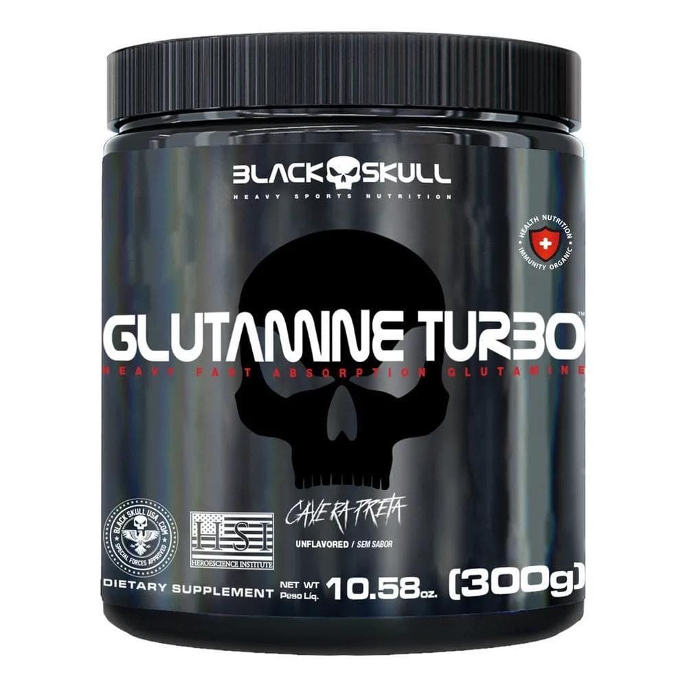 2X Glutamine Turbo 300G - Black Skull - Caveira Preta Glutam