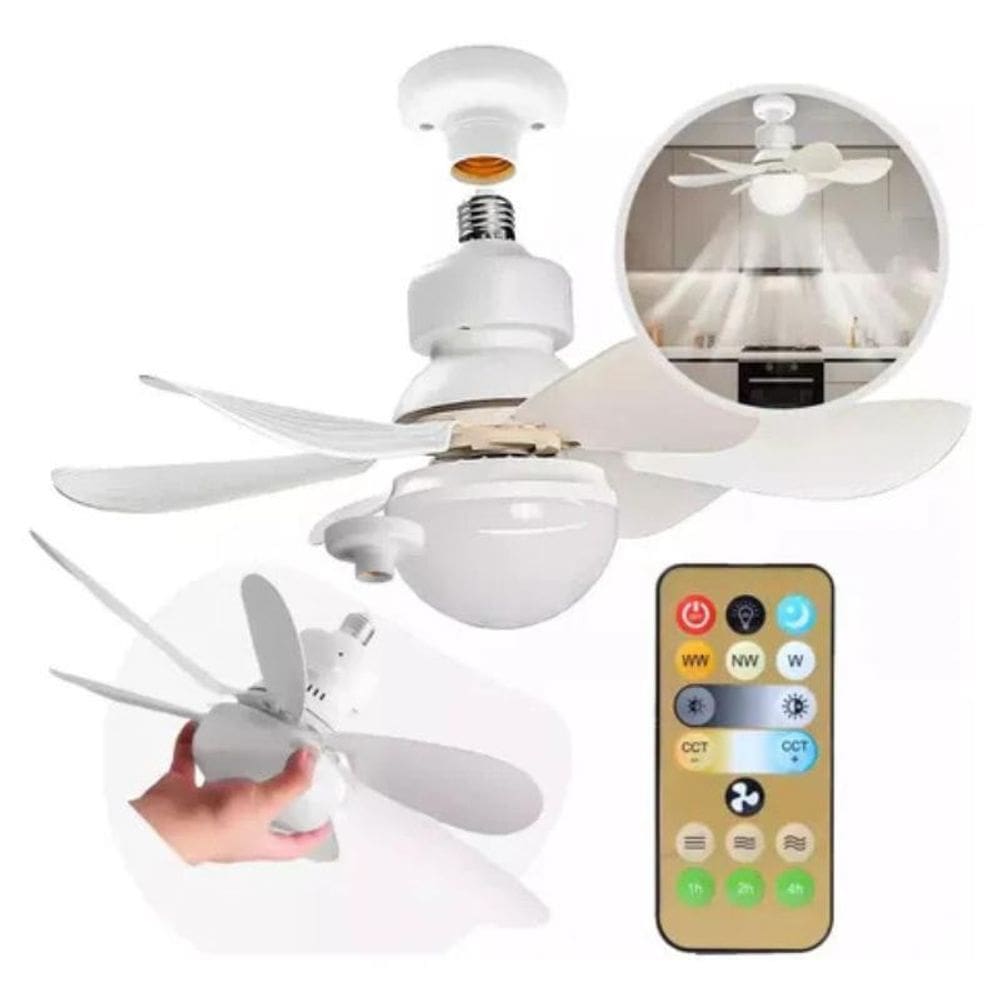 Luz Led Com Ventilador, Teto Com Controle Remoto, Ventilador Teto Para Cozinha Quarto, 3 Lâminas, Luz Led Regulável E27