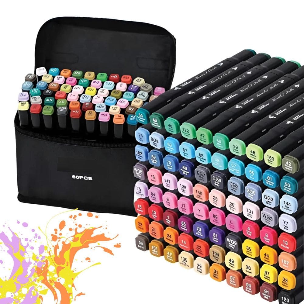 Caneta Marcador Touch Ponta Dupla Kit 60 Cores Para Colorir