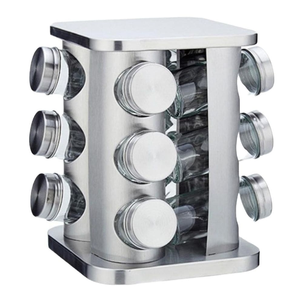 Porta Condimento Tempero Inox 12 Potes Vidro Giratório