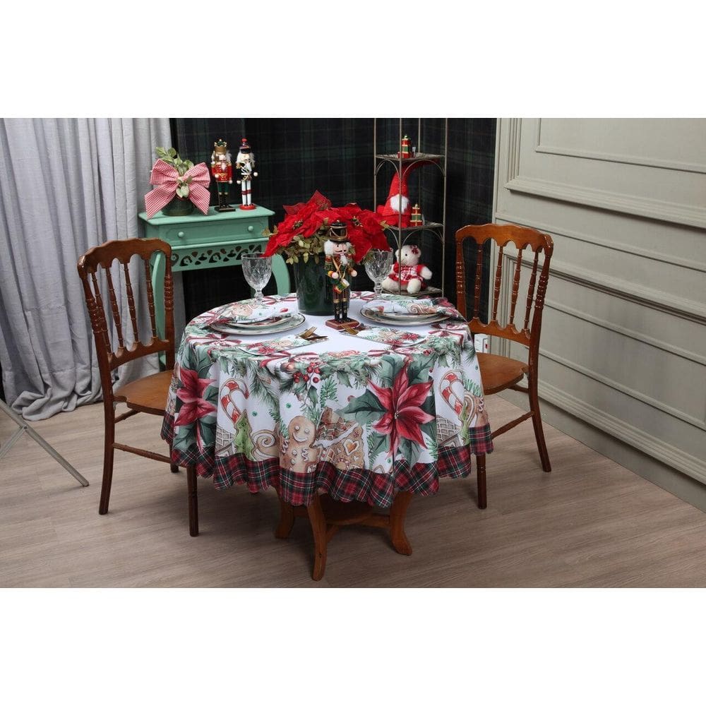 Toalha De Mesa Redonda Natalina Para 4 Lugares Decorativa