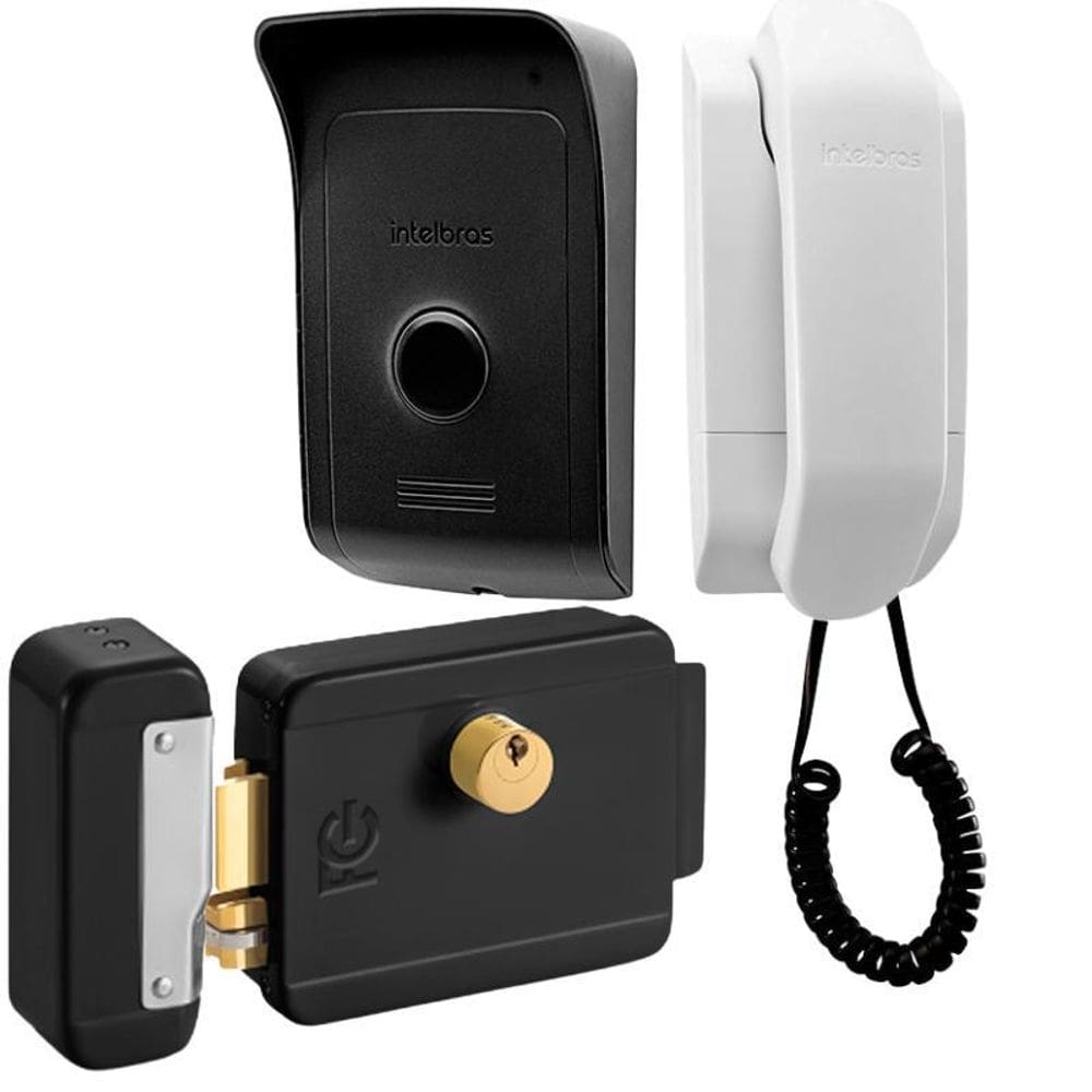 Kit 1 Porteiro Interfone Ipr1010 + 1 Fechadura Preta