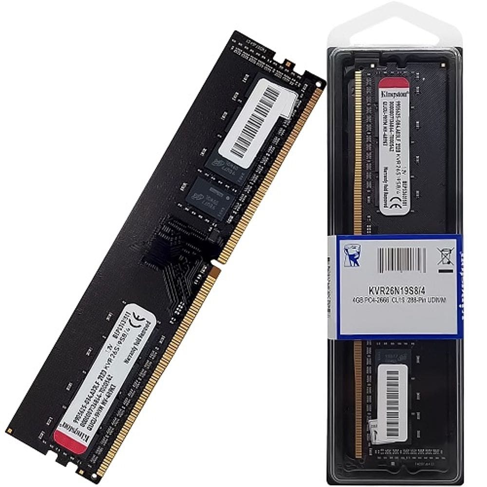 Memória Ram Desktop DDR4 4GB 2666MHz Kingston KVR26N19S8/4 - Preta