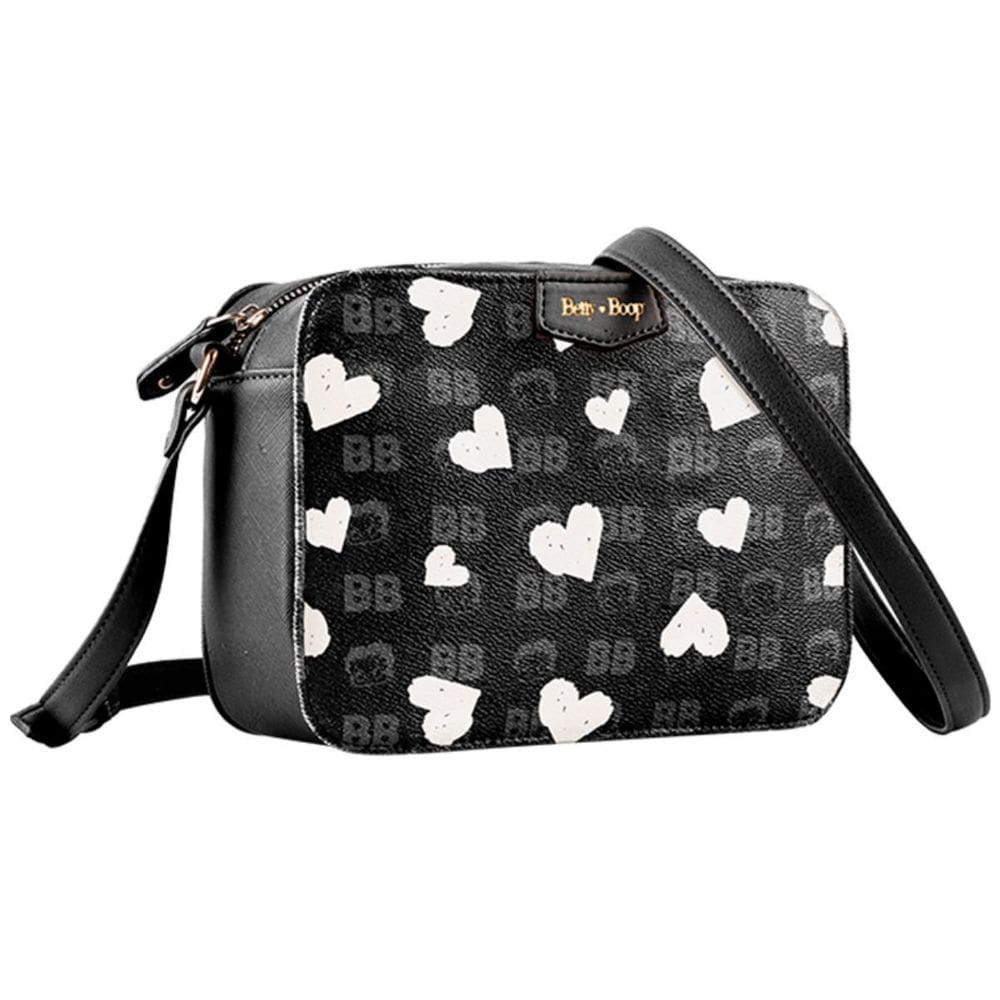 Bolsa Transversal Betty Boop Preta Coração Branco - Semax