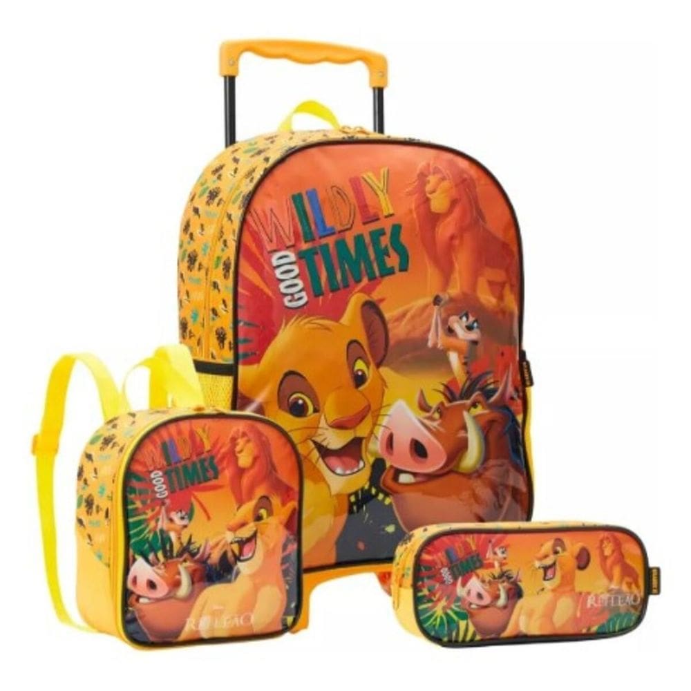 Kit Mochila Rei Leão Infantil Rodinha Lancheira Estojo Xeryu