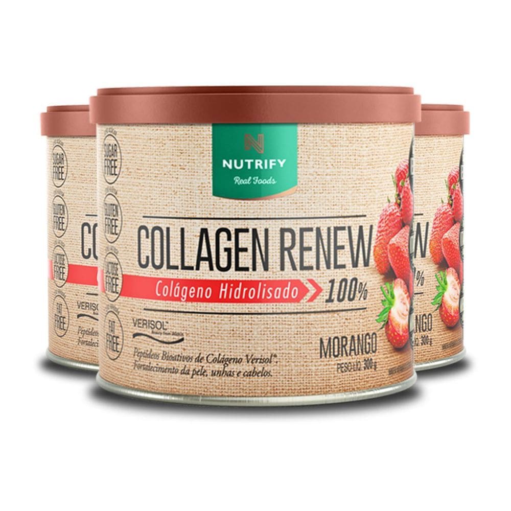 Kit 3 Colágeno Renew Hidrolisado Morango Nutrify 300G