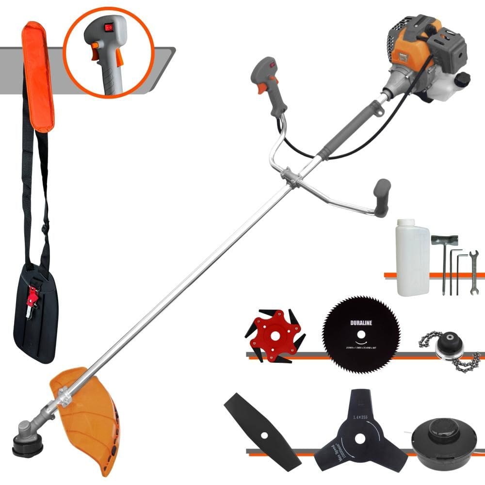 Roçadeira Cortador de Grama Tekna RL430P À Gasolina 2T 43cc 1,7HP 6 Opções de Corte Com Facas 2 Pontas, 3 Pontas, 6 Pontas, 80 Dentes e Trimmer