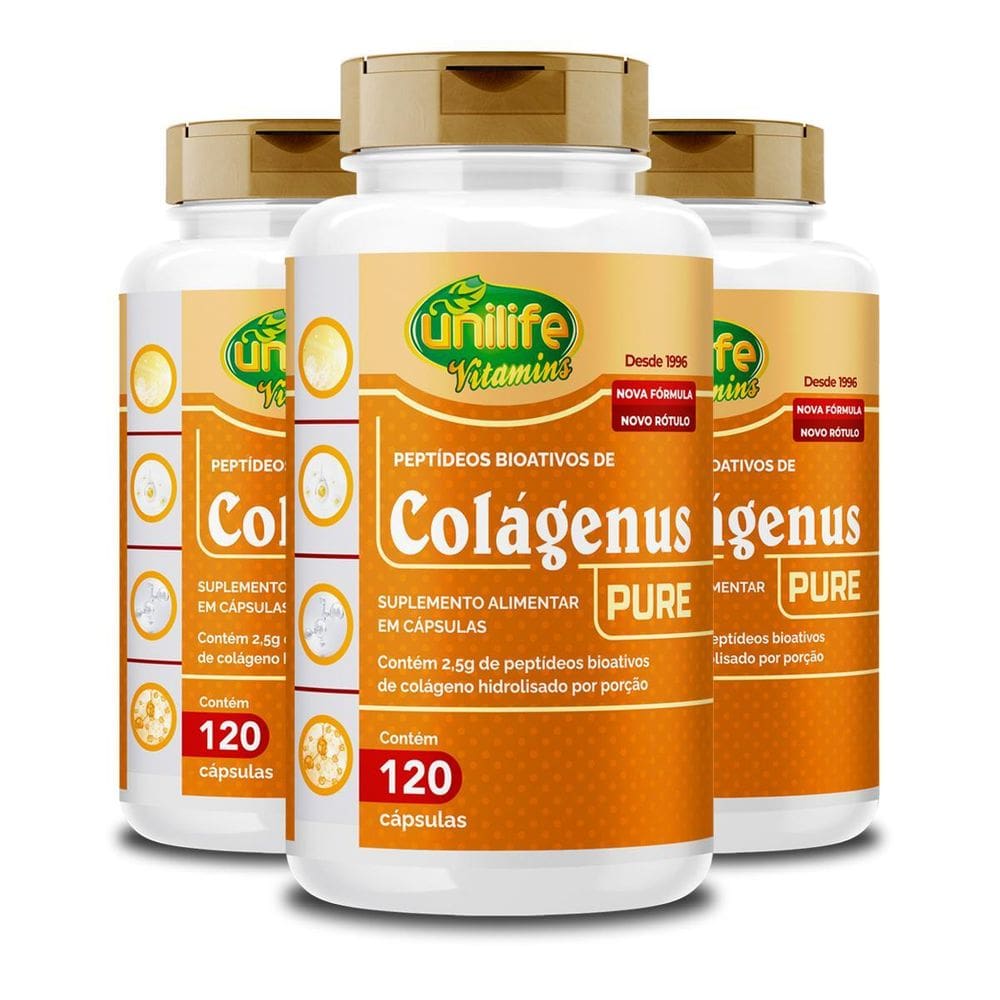 Kit 3 Colágenus Pure Unilife 120 Cápsulas