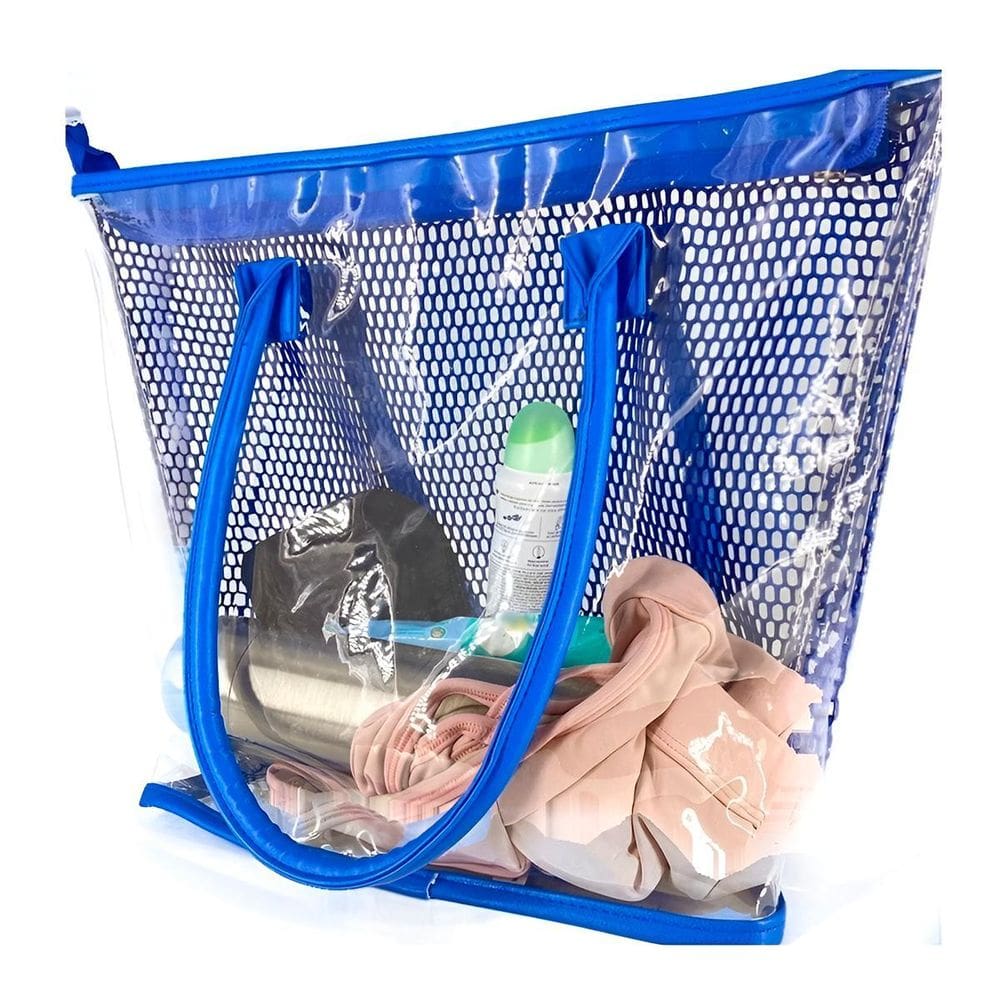 Bolsa Transparente Plástico Rendado Praia Piscina Cor:Azul