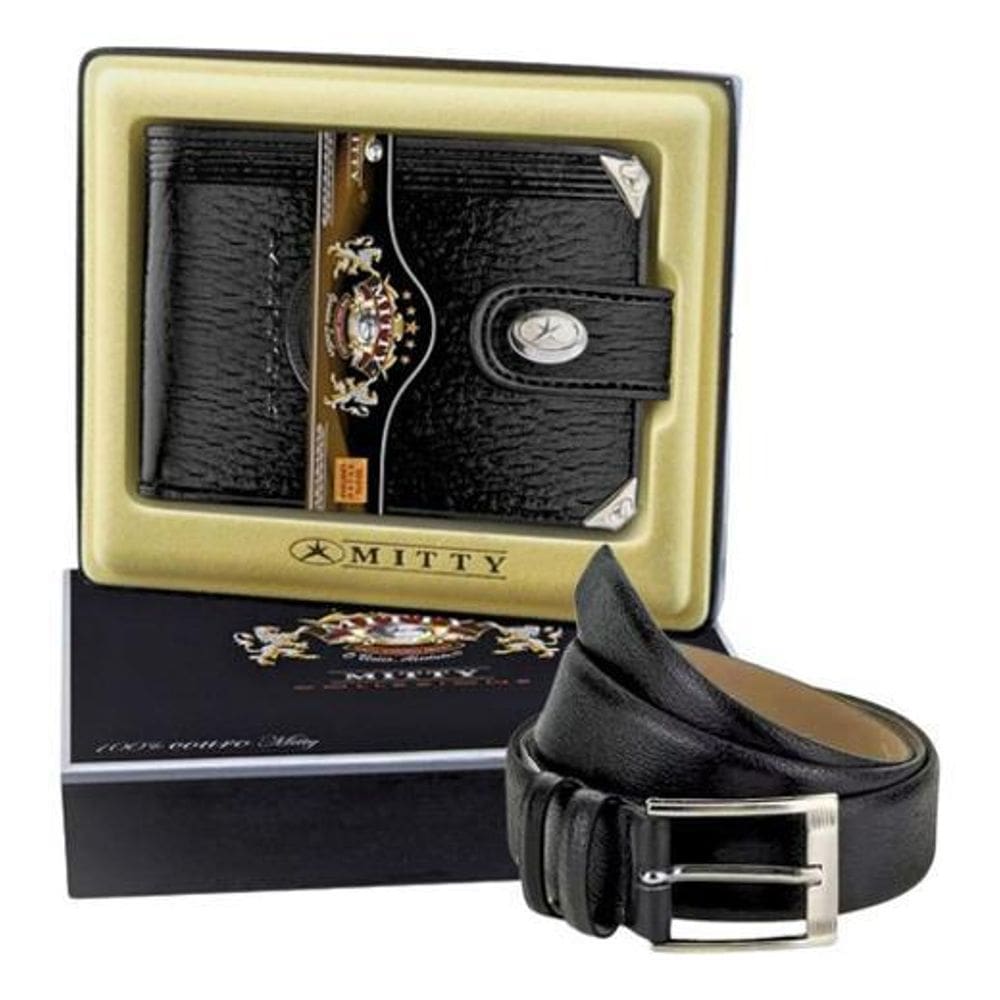 Carteira Masculina De Couro Mitty M2Ef +  Cinto