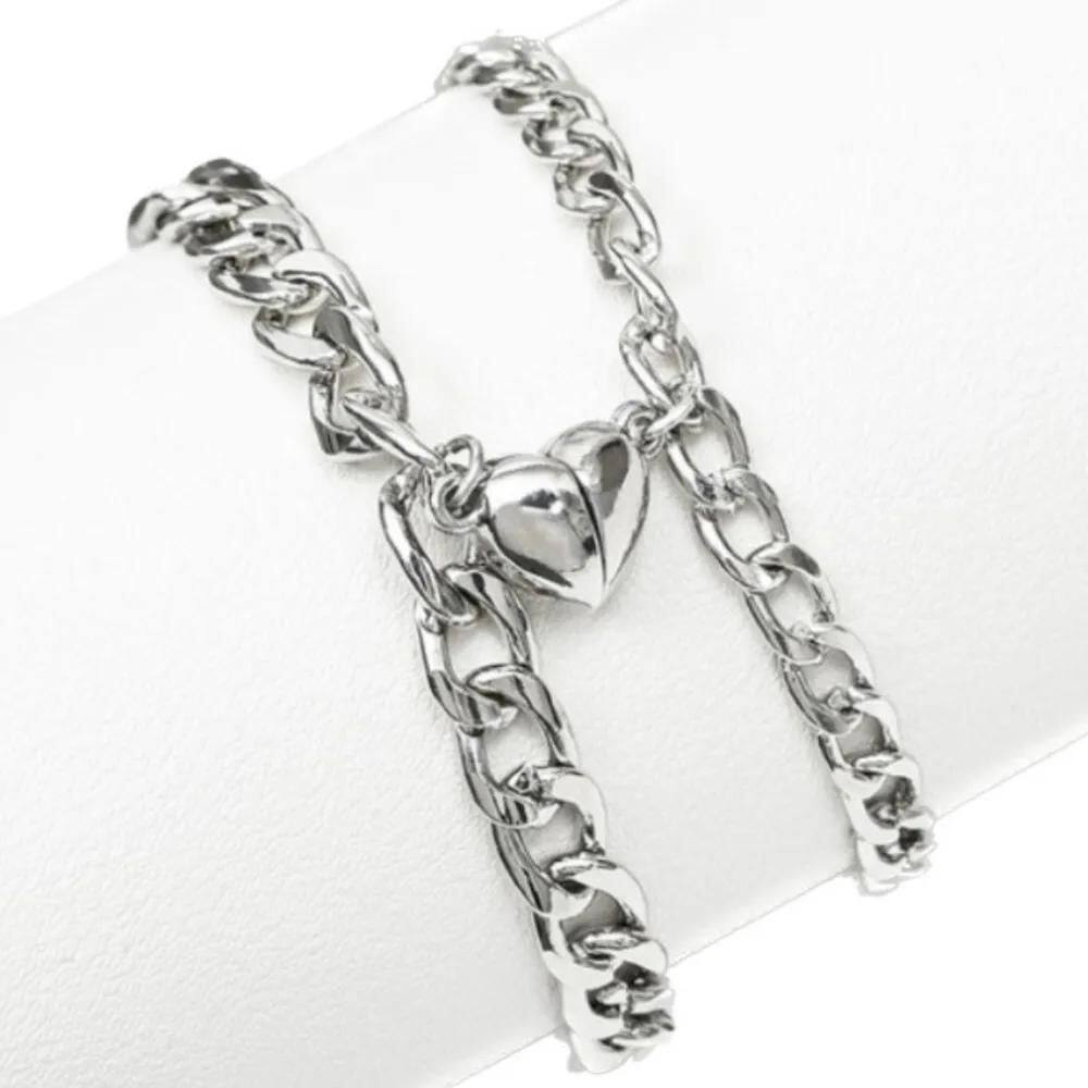 2X Par Pulseira Corrente Casal Magnética Com Imã