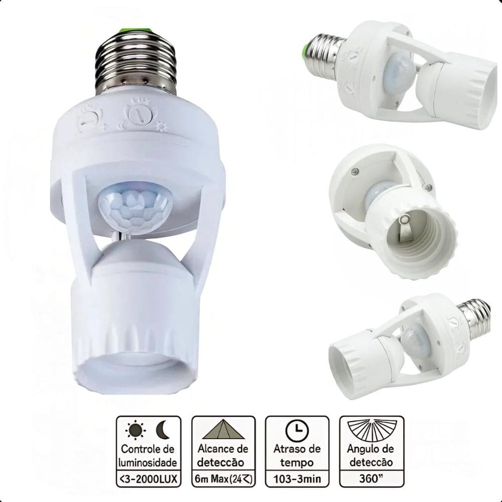 Sensor Automático De Presença E27 Com Fotocélula Integrada