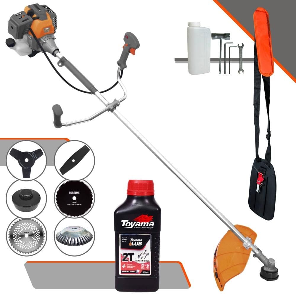 Podador de Grama Multifuncional Tekna RL430-P À Gasolina 43cc 1,7HP de Potência 10.000rpm Motor 2T Roçadeira Completa 6 Em 1 + ÓLEO TOYAMA FG50
