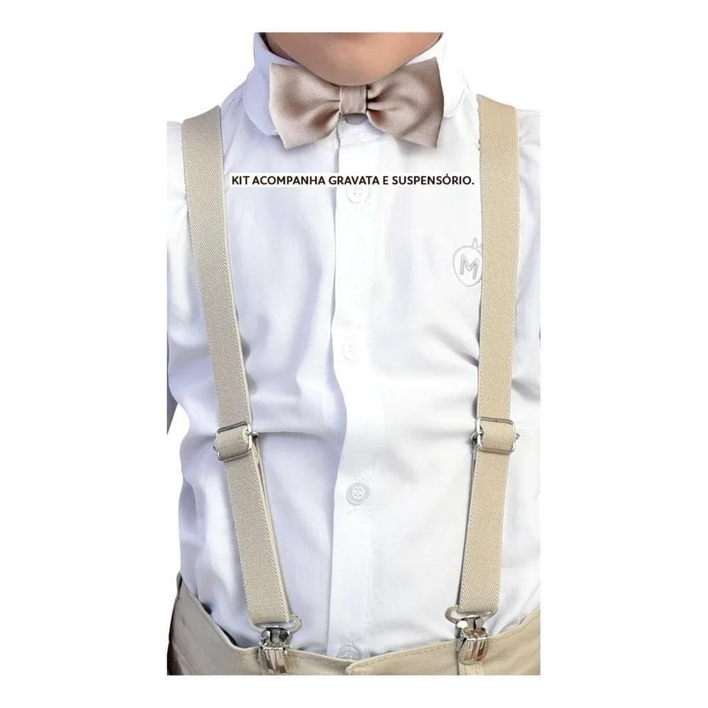 2X Kit Gravata E Suspensório Infantil Cor Bege