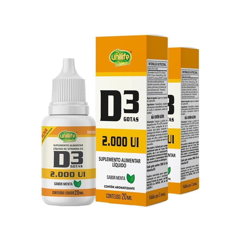 Kit 2 Vitamina D3 2.000 Ui Unilife Menta 20Ml