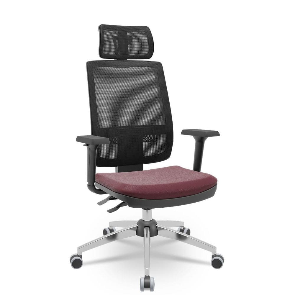 Cadeira Brizza Tela 3D Backplax Cromada Com Apoio Sint Vinho