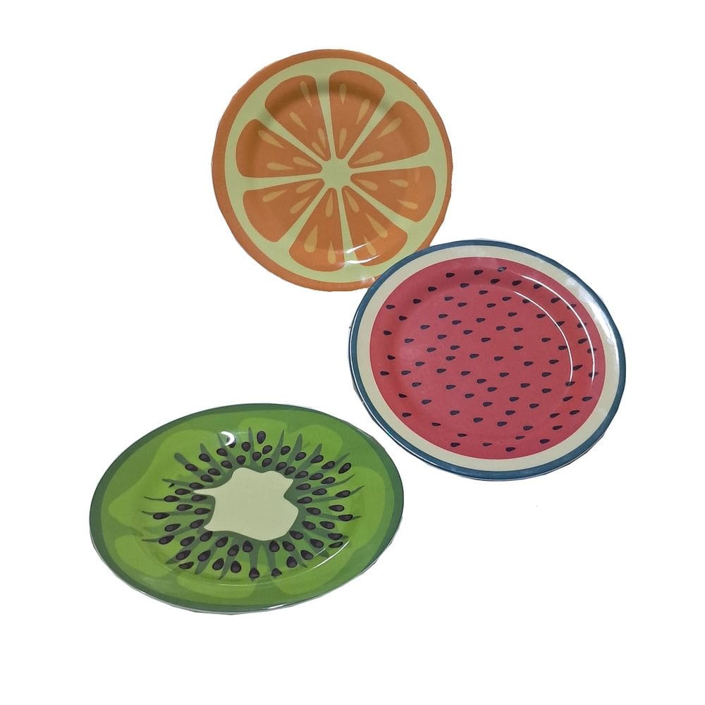 Conjunto 3 Pratos Em Melamina de Frutas Para Jantar 25cm
