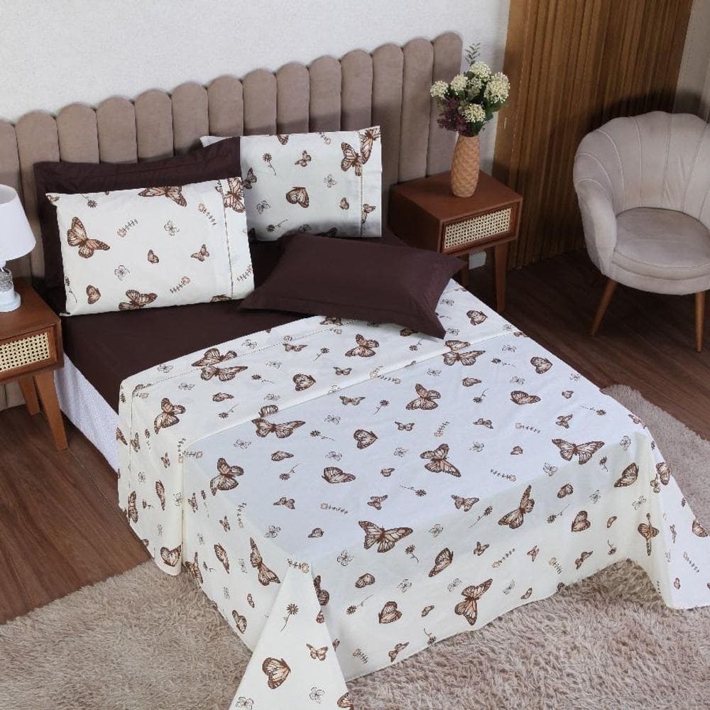 Jogo Cama Solteiro 2P Lençol Sem Elástico + Fronha 100%