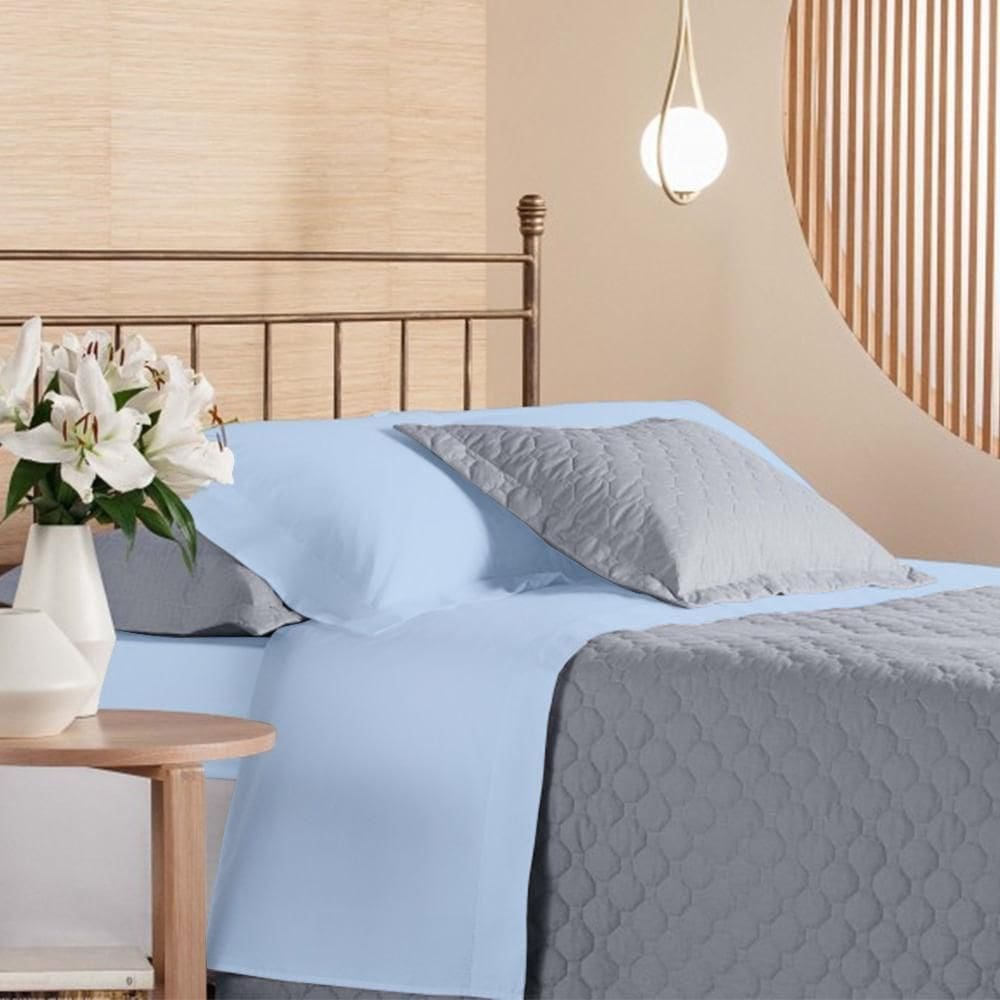 Jogo Cama Solteiro 200 Fios Privilege - Andreza Azul Brisa